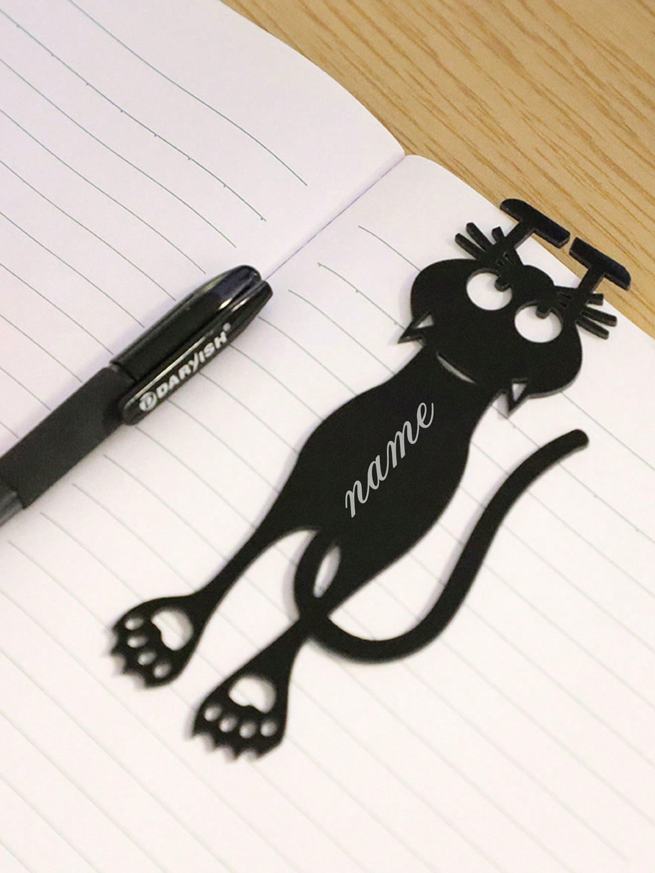 Custom Text/Logo Cat-Shaped Acrylic Hollow Bookmark, Creative Black Cat Hanging Bookmark